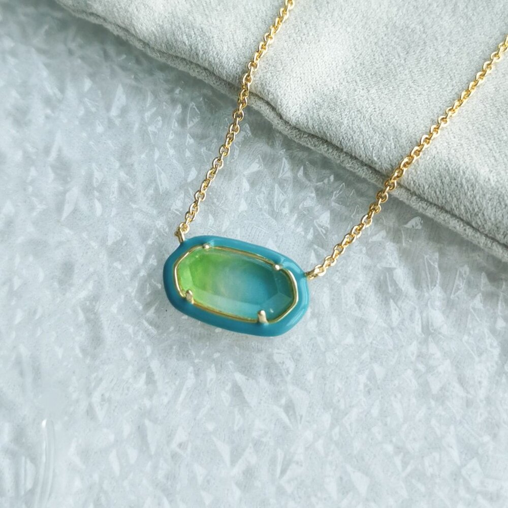Kendra Scott - Elisa Gold Sea Green Ombre Enamel Framed Necklace - new